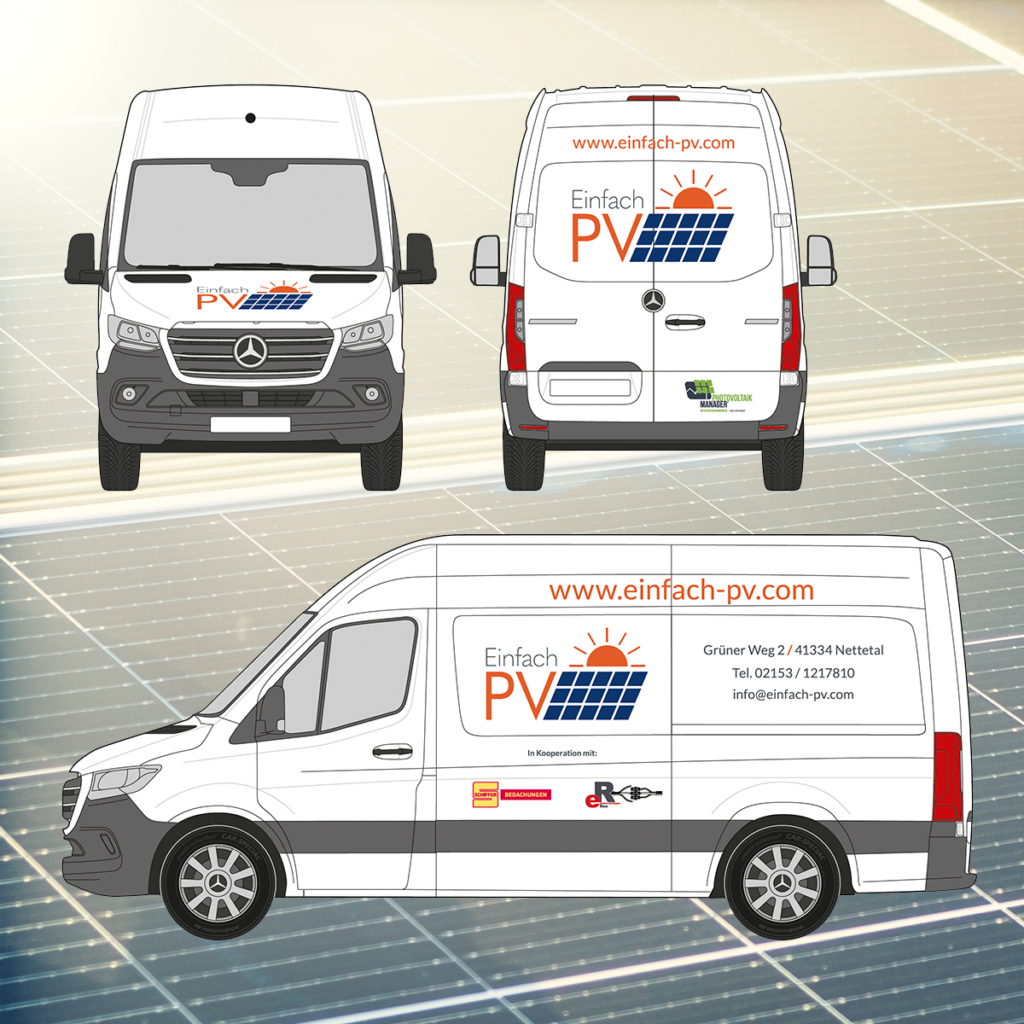 Fahrzeugbeschriftung im Zuge eines umfassenden Corporate Designs für ein Photovoltaik Unternehmen