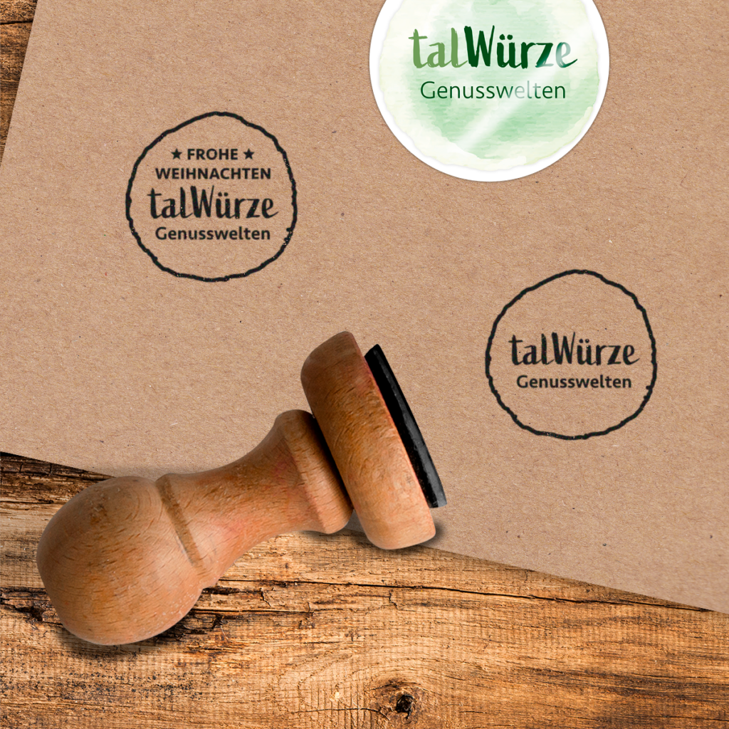 Stempel und Aufkleber für das Feinkostgeschäft talWürze im Zuge eines umfassenden Brand Designs