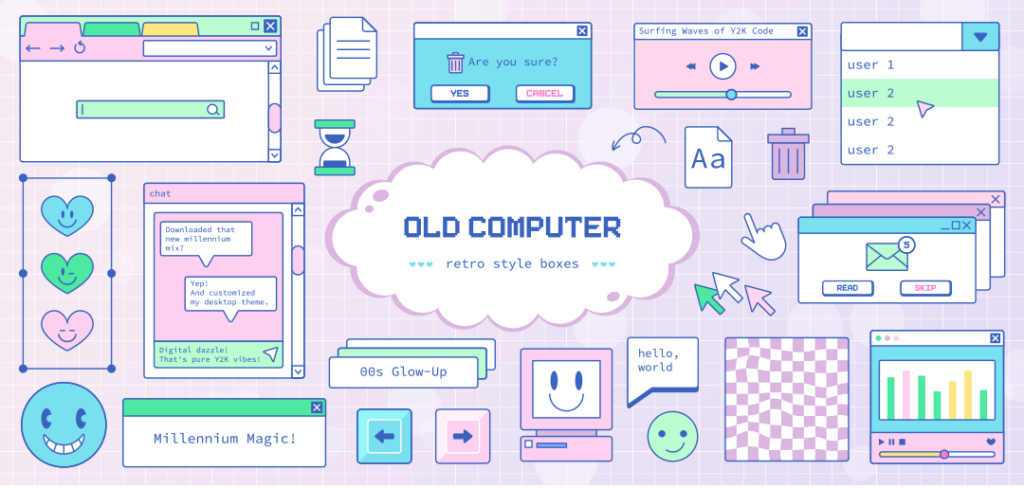 Nostalgische Designs von alten Computergrafiken erstrahlen in Pastelltönen in neuem Glanz