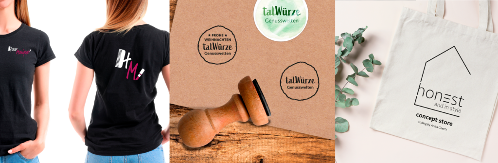 Zu meinem Brand Design Prozess gehören Mock-Ups (Anwendungsbeispiele) vom Logo.